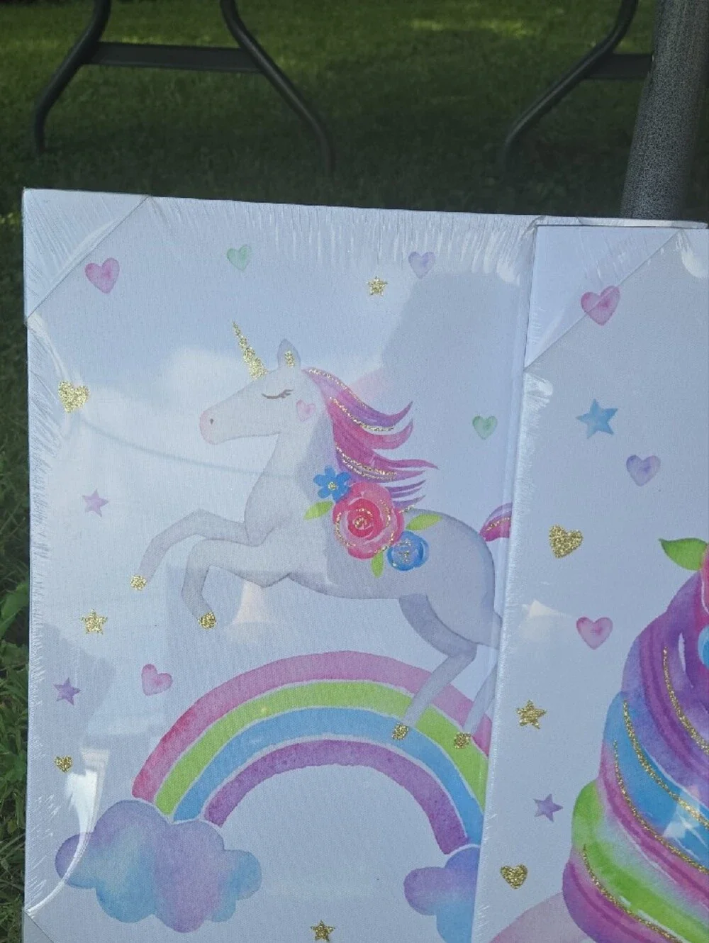 Unbranded Pastel Unicorn Party Canvas Wall Art - Pink, Rainbow